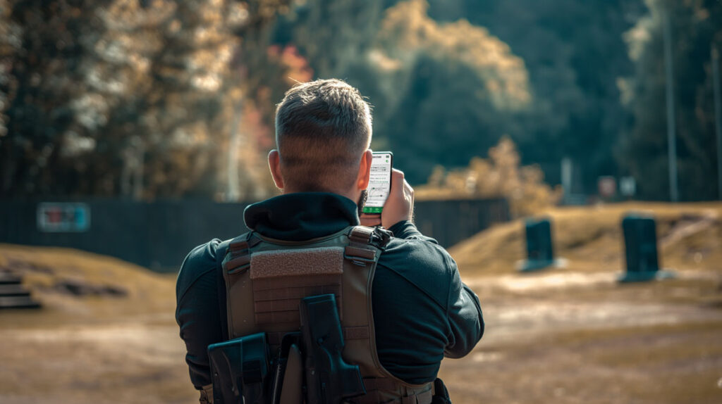 Man standing in gun range with SafeZone app